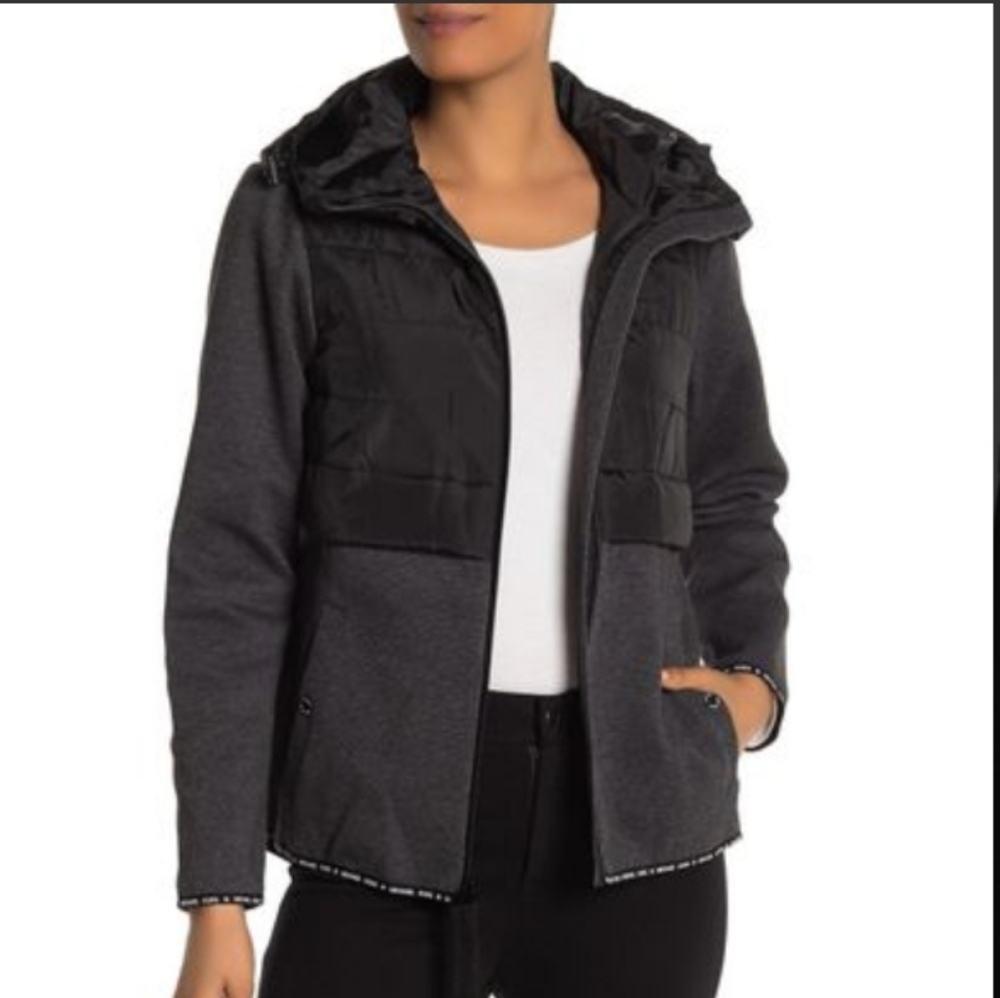 Michael Kors Quilted Hooded knit Zip Front Jacket